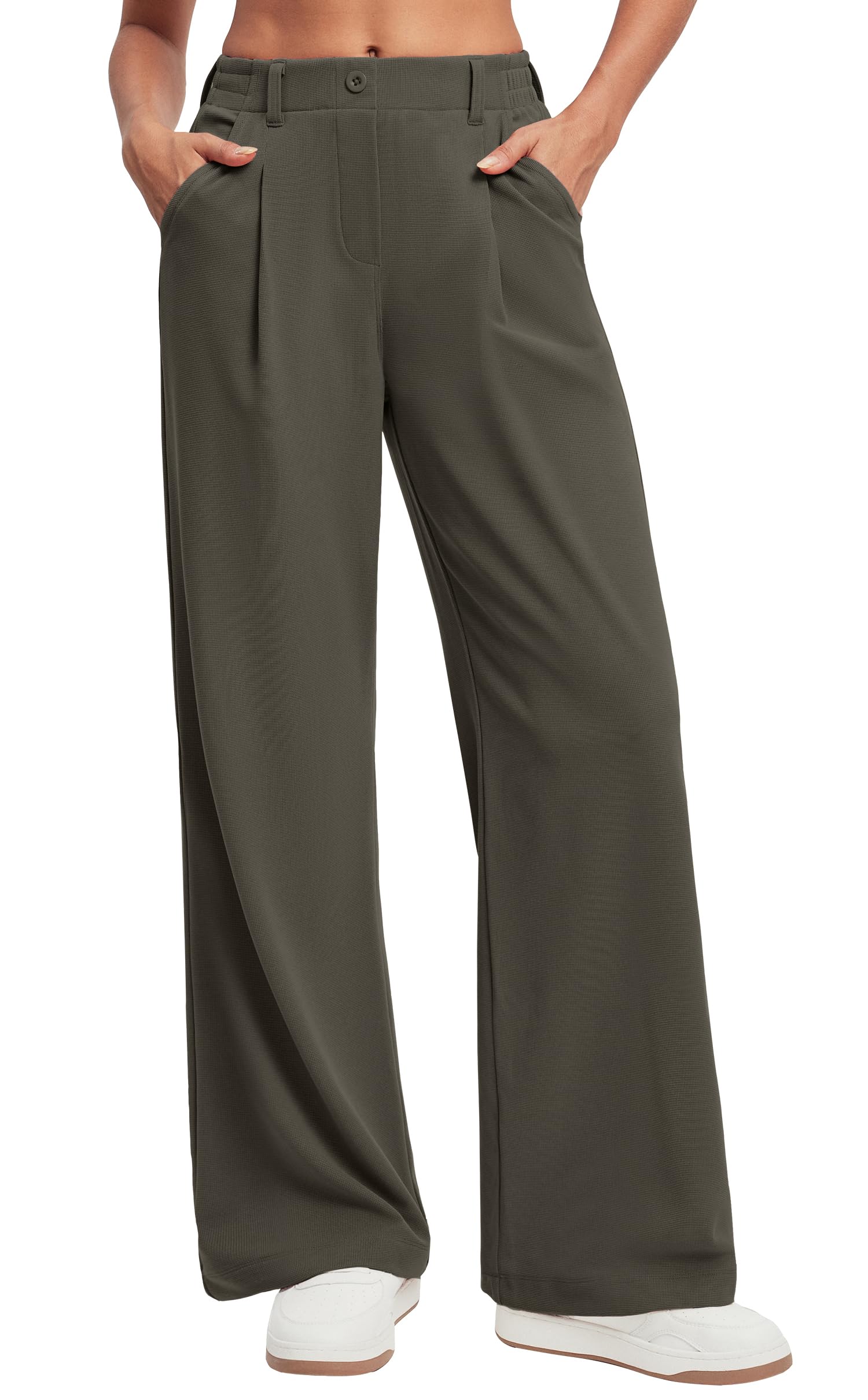 Ewedoos Wide Leg Dress Work Pants for Women Business Casual Office Outfits | Stretchy Pull on Slacks Trousers, Wrinkle-Resistant, 2 Side Pockets, Comfy for All-Day Wear, Business Casual, Travel,Teacher