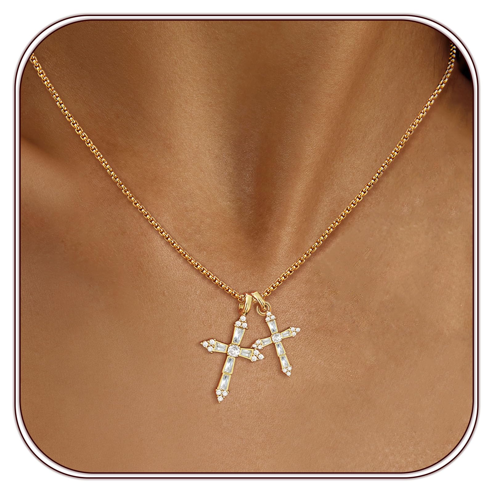 Partm Gold Cross Necklace for Women 14K Plated Dainty Pendant Cross Chain Faith Crucifix Choker Baptism Necklace for Women Trendy Religious Jewelry Hypoallergenic