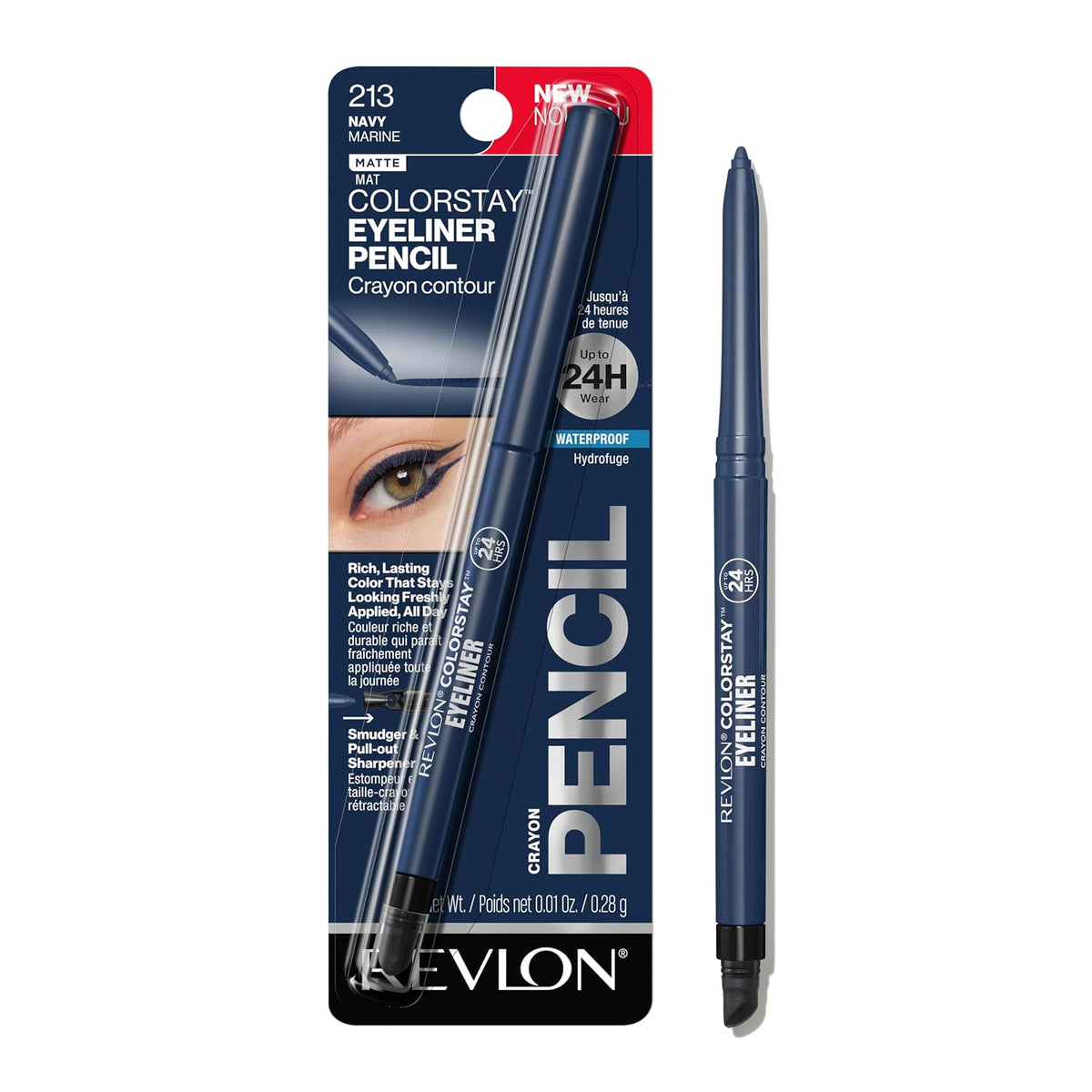 Revlon ColorStay Pencil Waterproof Eyeliner, 201 Black, 2 pack | Waterproof pencil eyeliner with built-in sharpener. Smudge-proof, long-lasting, intense matte color.