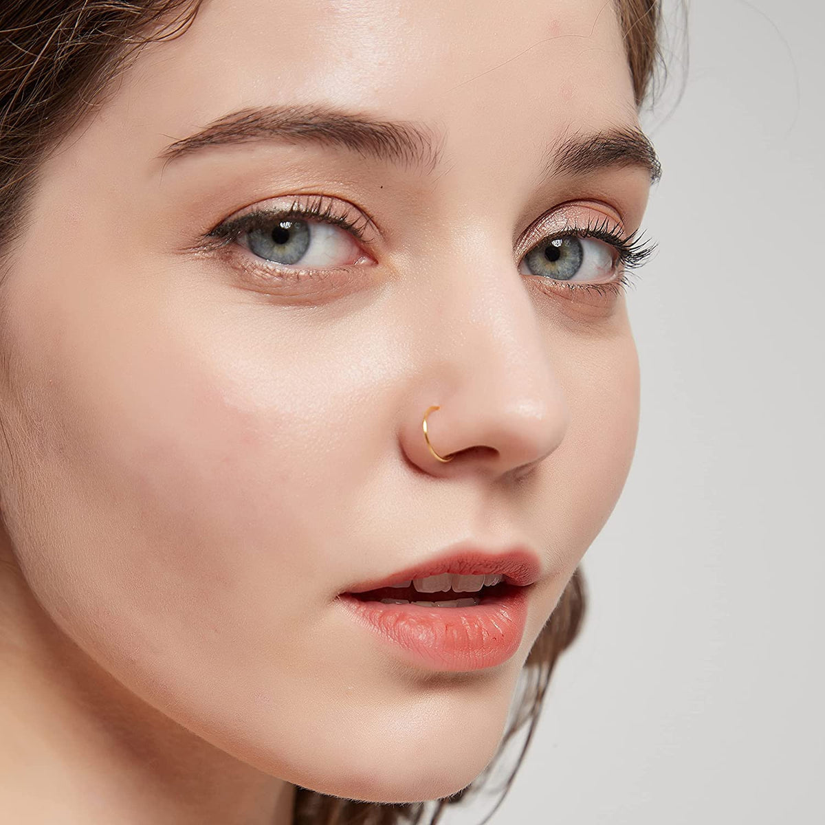 LUCKYJEWUS Small Thin Gold or Sterling Silver Nose Ring Hoop for Women, Tiny Nose Piercing jewelry