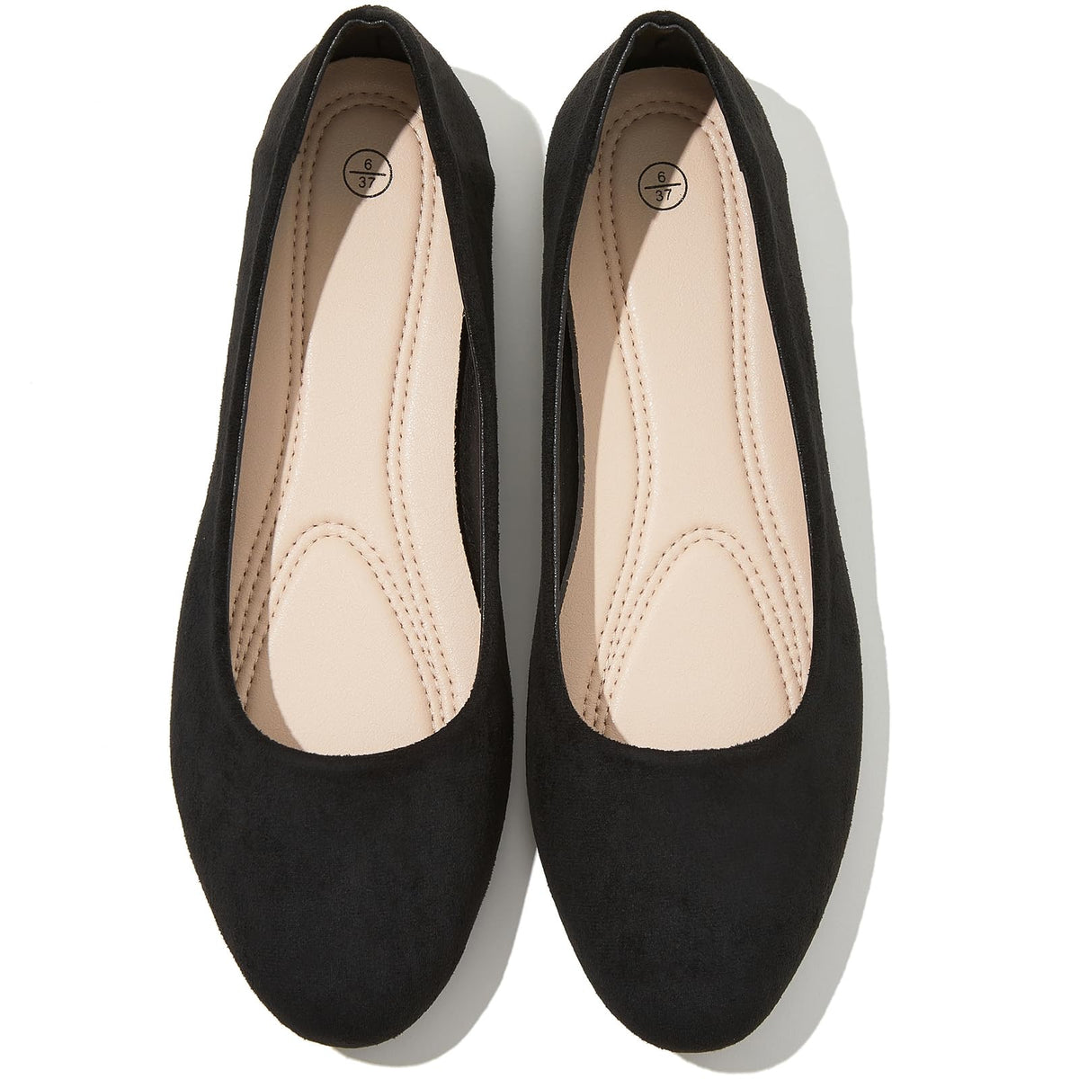 Shupua Flats for Women Round Toe Black Ballet Flats Dressy Work Shoes