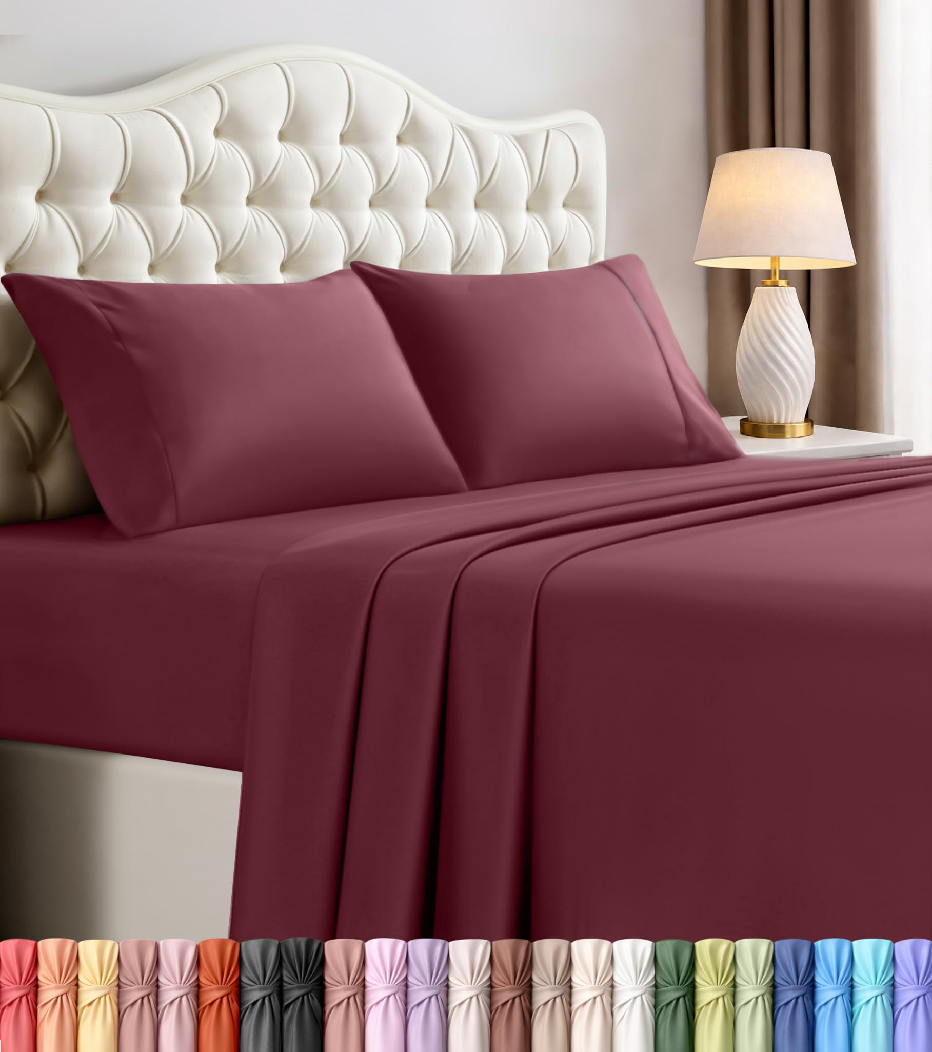 Queen Sheets Set, 4 Pieces 16" Deep Pocket Hotel Luxury Bed Sheets, Grey | Extra Soft Bedsheet Set, Comfy & Breathable Cooling Sheets, Wrinkle & Fade Resistant, Fitted Sheet, Flat Sheet, 2 Pillowcases