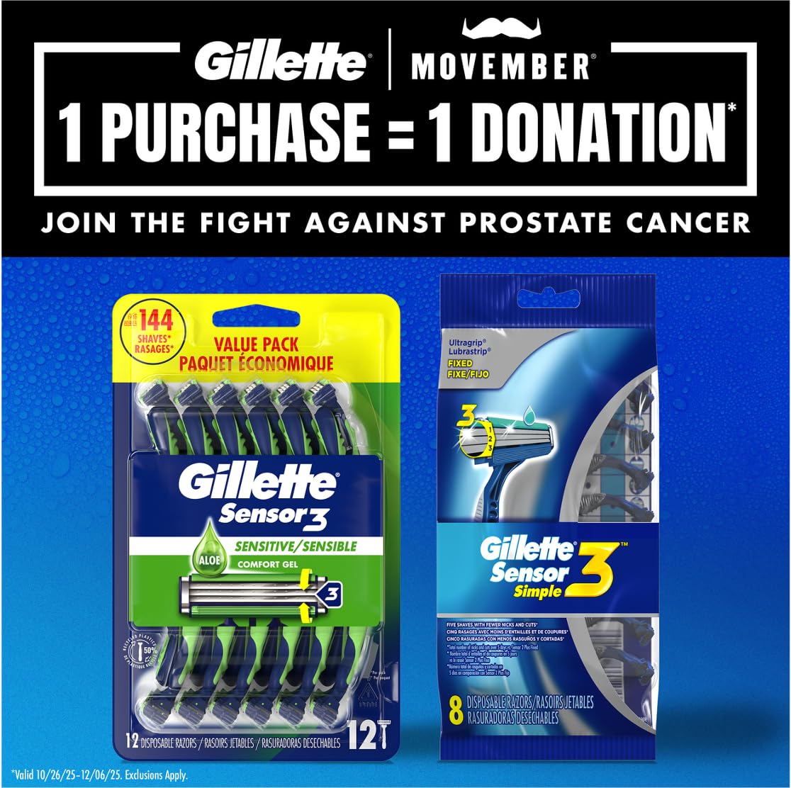 Gillette Sensor3 Sensitive Men's Disposable Razor, 4 Razors