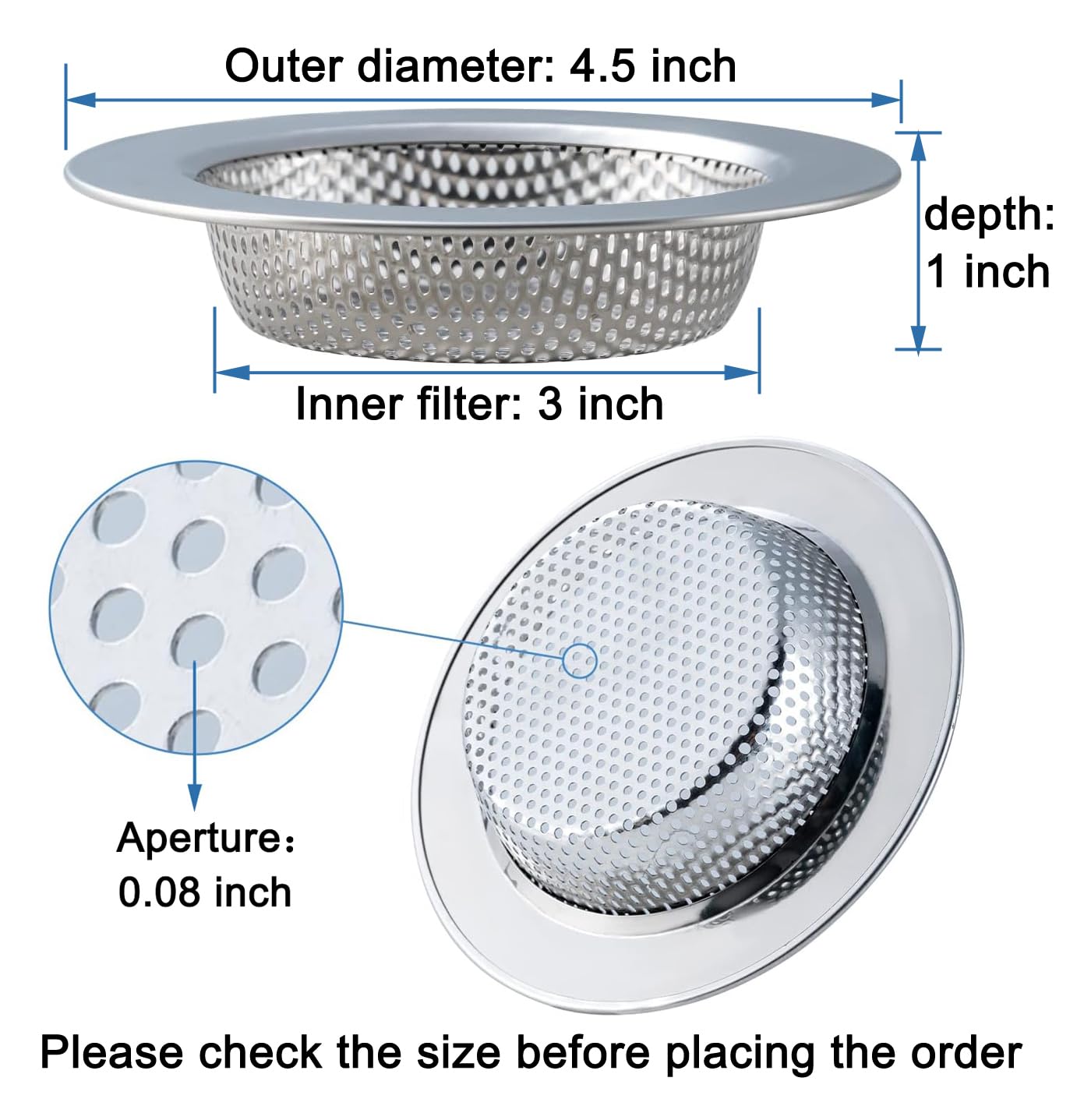 2 Pcs Sink Strainer Double-Layer Safe Design for Kitchen Sink Drain Basket