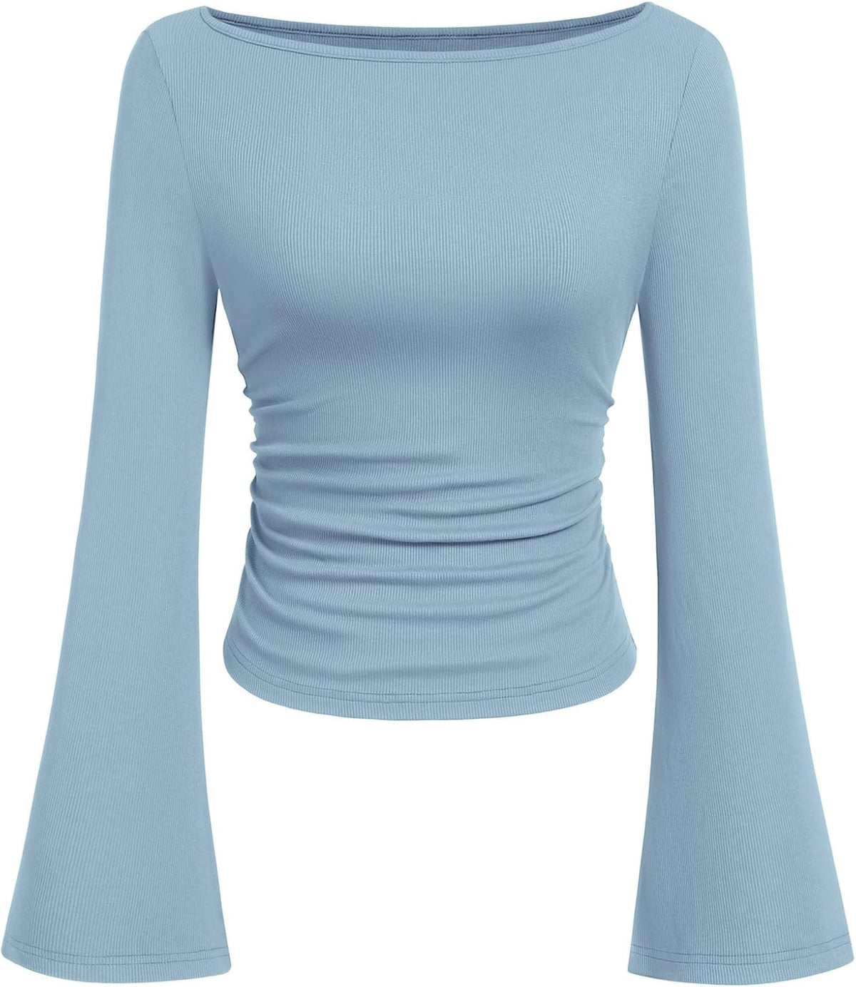 PRETTYGARDEN Womens Bell Long Sleeve Ribbed Knit Tops