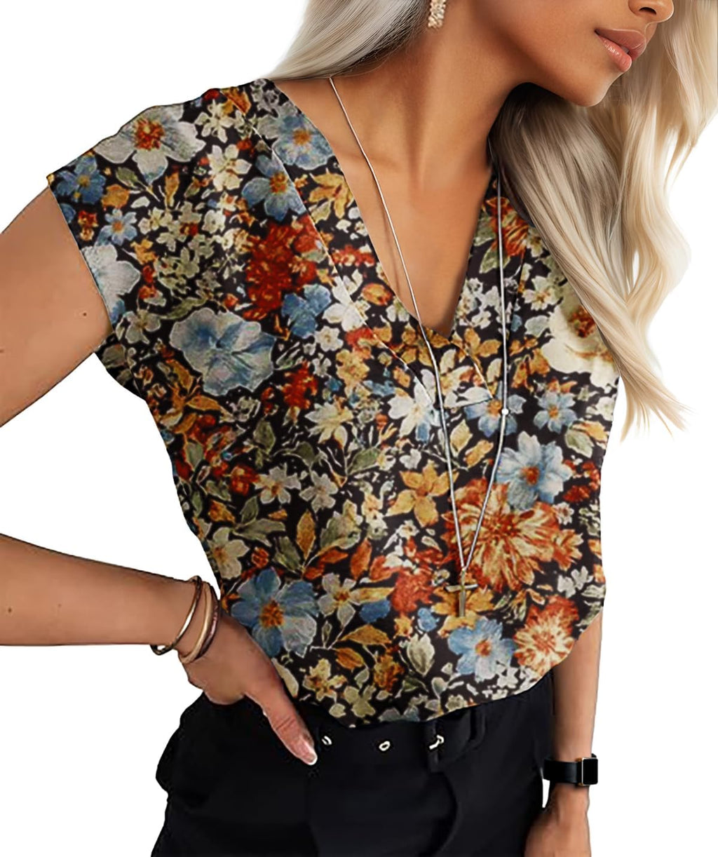 Lepunuo Womens Summer Tops Cap Sleeve Textured Dressy V Neck Shirts 2025 Work Office Blouses Business Casual Outfits