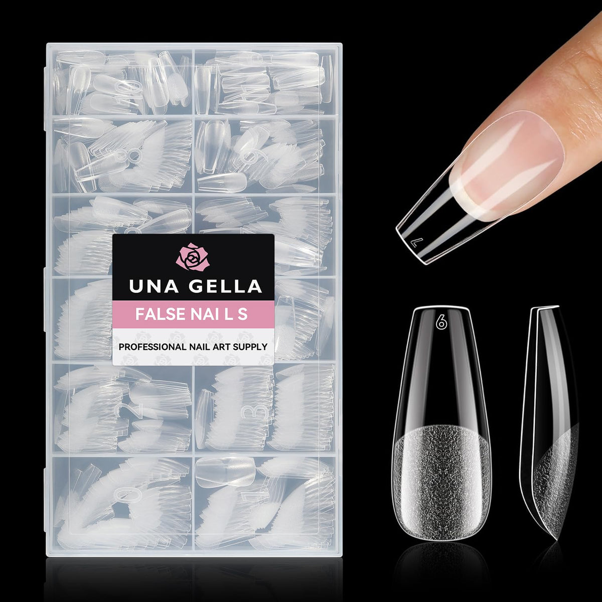 UNA GELLA Short Square Gel Nail Tips Squoval 216pcs Pre-Etched Full Cover | Short Squoval Press on Nails Square Round Oval Clear Acrylic Fake Nails Tips for Nail Extensions Home DIY Salon 12 Sizes