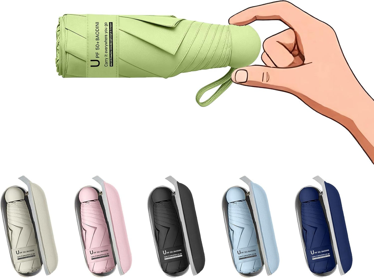 BAODINI Mini Travel Umbrella with UV Sun Protection, Compact Pocket-Size