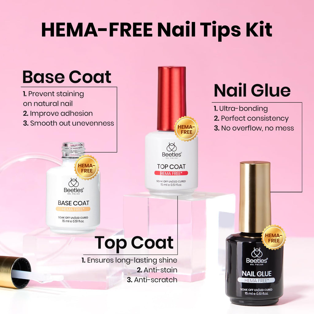 Beetles Soft Gel Nail Tips Short Almond 288pcs in 12 Sizes Etch-X | Pre-Etched Full Cover Acrylic Fake Nails, Salon Quality Nail Supplies, Easy DIY Extension Press On Nails, Gift for Women
