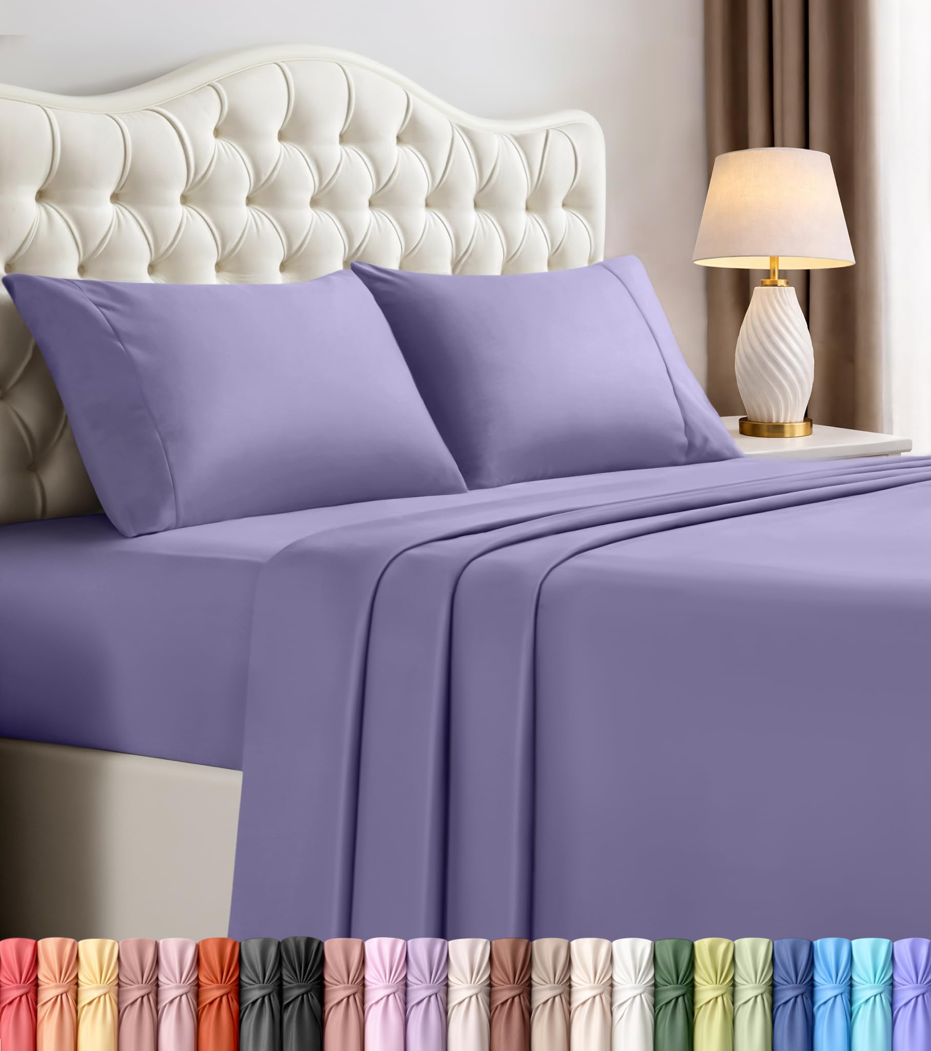Queen Sheets Set, 4 Pieces 16" Deep Pocket Hotel Luxury Bed Sheets, Grey | Extra Soft Bedsheet Set, Comfy & Breathable Cooling Sheets, Wrinkle & Fade Resistant, Fitted Sheet, Flat Sheet, 2 Pillowcases