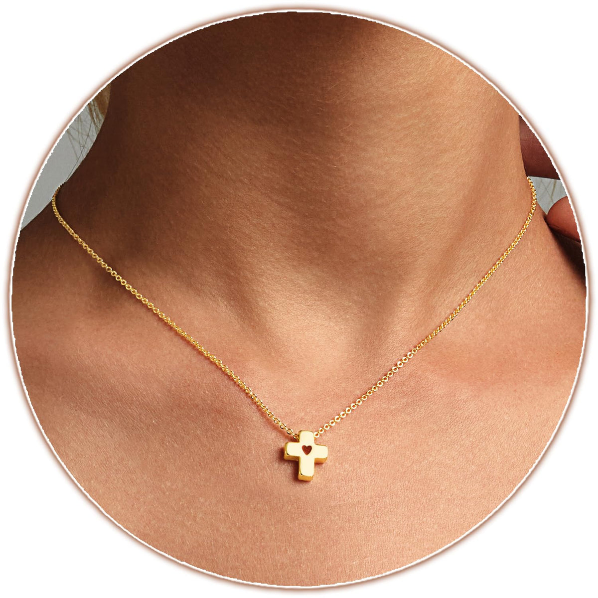 Partm Gold Cross Necklace for Women 14K Plated Dainty Pendant Cross Chain Faith Crucifix Choker Baptism Necklace for Women Trendy Religious Jewelry Hypoallergenic