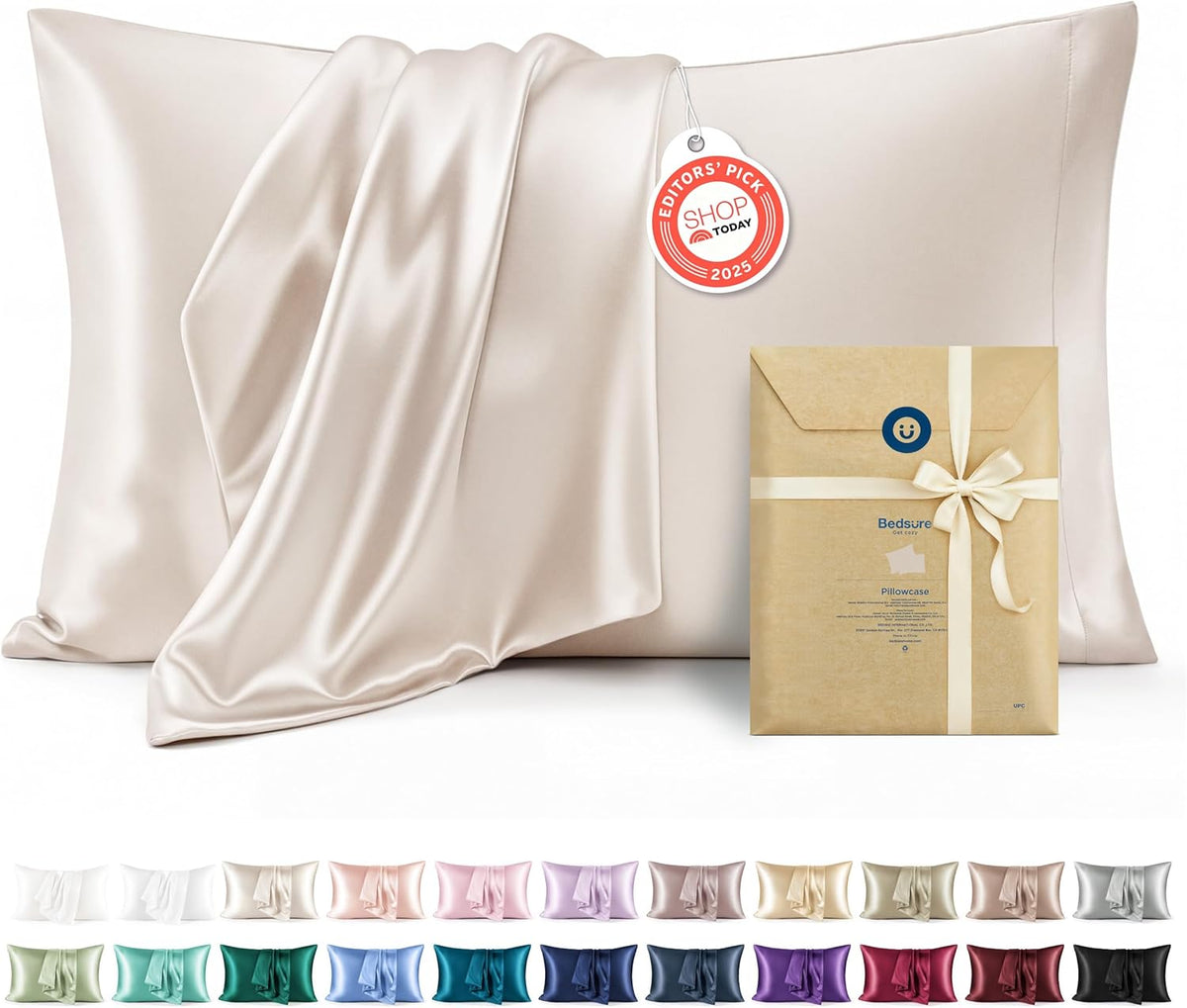 Bedsure Satin Pillowcase, Similar to Silk Pillow Cases Queen Size Set of 2, Cooling Pillow Case Covers with Envelope Closure, Room Decor Gifts for Women Men, Silver Grey, 20x30 Inches, 2pcs