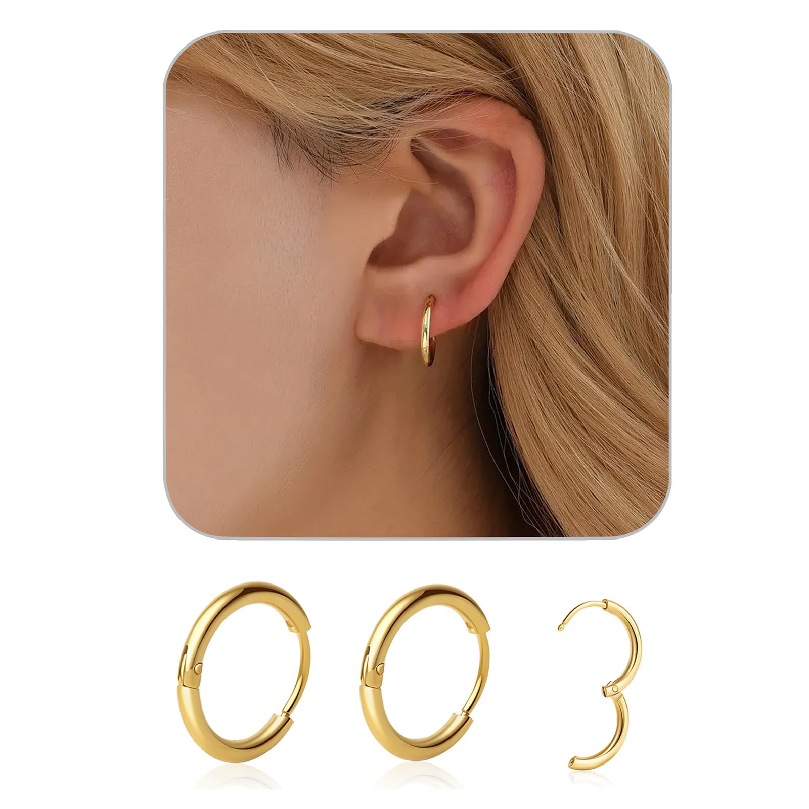 1 Pair 6mm Small Hoop Earrings for Women, Huggie Hoop Earrings (Gold/1.6mm)
