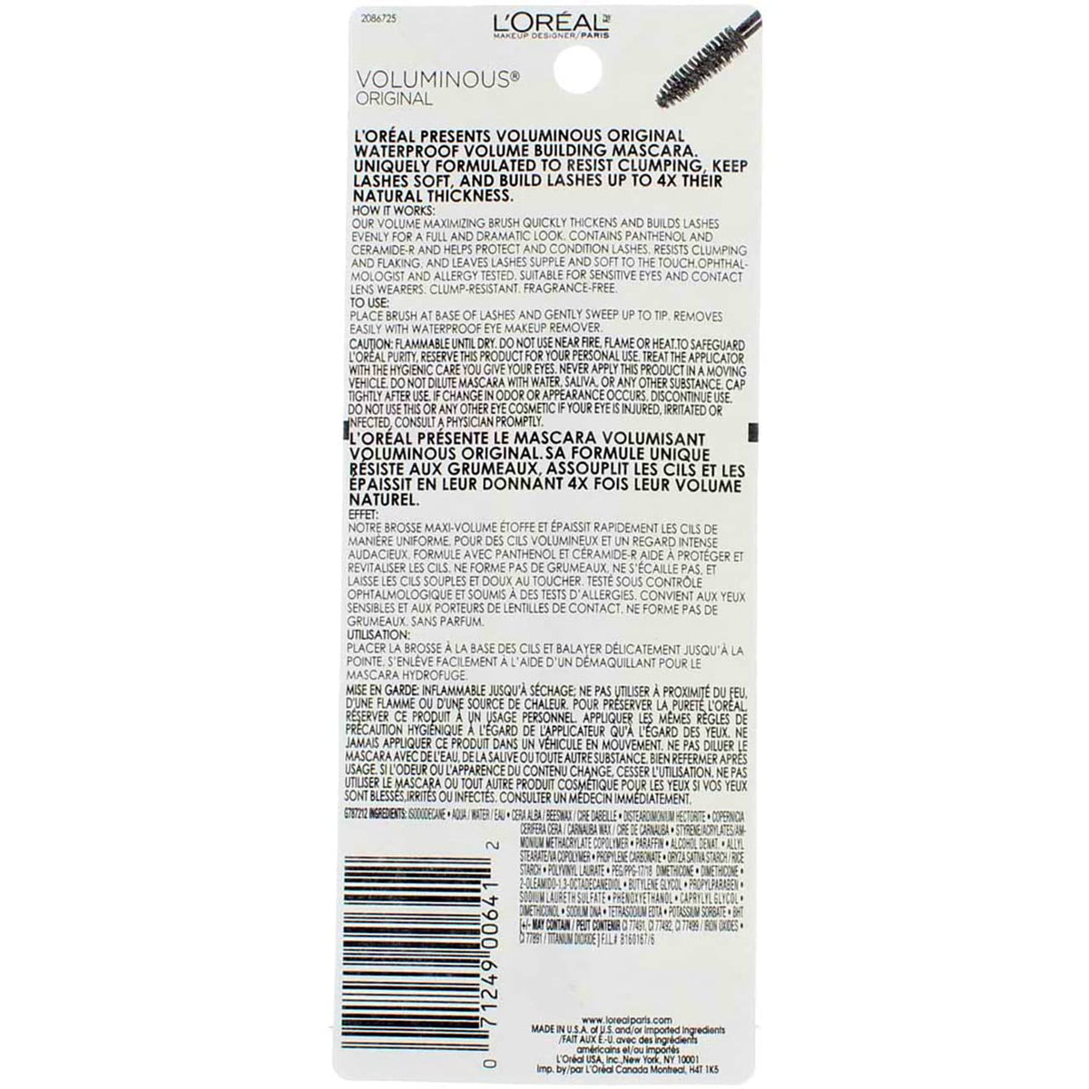L’Oreal Paris Original Voluminous Mascara, Building Mascara Volume and Length Formula, Washable, Blackest Black, 0.26 Fl Oz., 1 Count