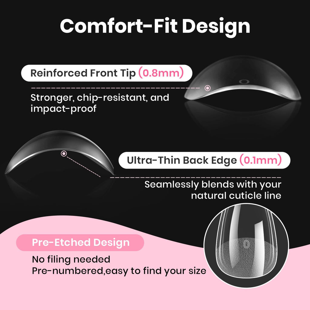 Beetles Soft Gel Nail Tips Short Almond 288pcs in 12 Sizes Etch-X | Pre-Etched Full Cover Acrylic Fake Nails, Salon Quality Nail Supplies, Easy DIY Extension Press On Nails, Gift for Women