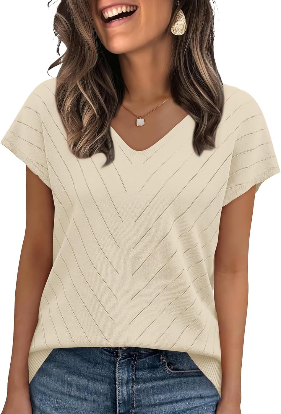 WIHOLL Short Sleeve Sweater for Women V Neck Trendy Summer Tops 2026 Beach Vacation Clothes Travel Business Casual Outfits