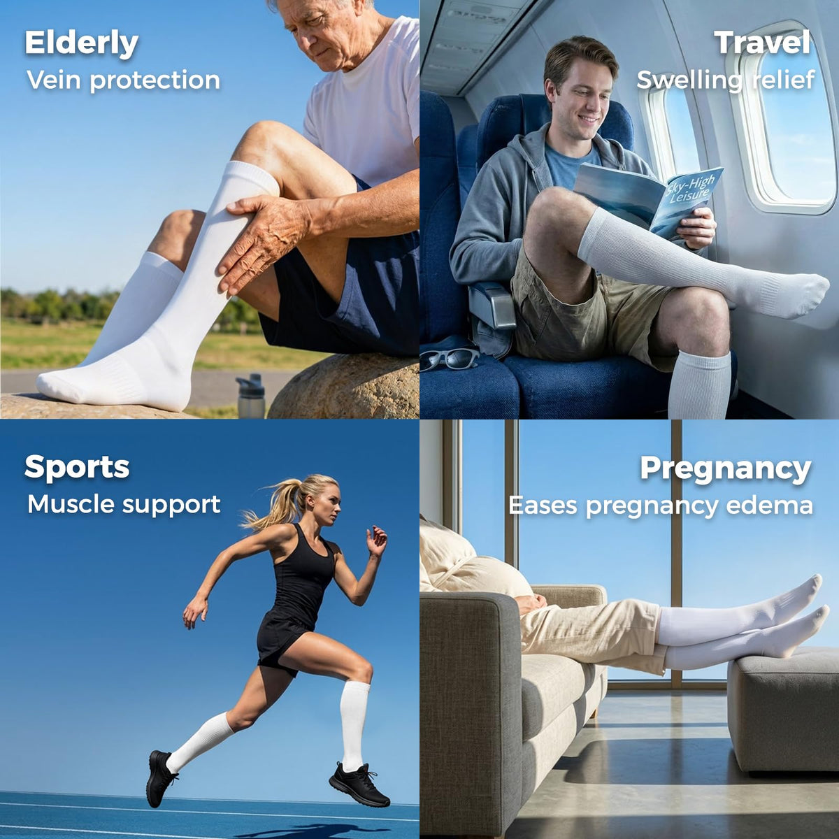 Compression Socks for Women & Men 15-20 mmHg, Knee High, 3 Pairs | Graduated Compression, Supports Circulation, Ideal for Nurses, Pregnancy, Travel, Flights, Running & Athletic Edema