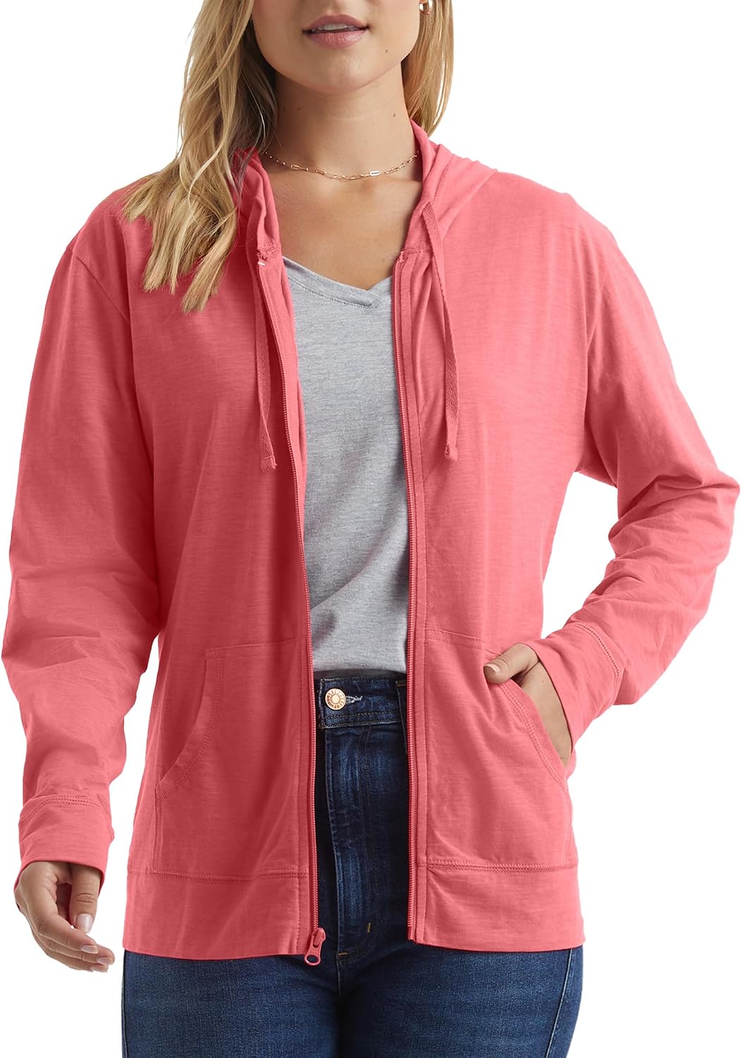 Hanes Women's Lightweight Full Zip Hoodie, Textured Cotton Zip Up, T-Shirt Hoodie