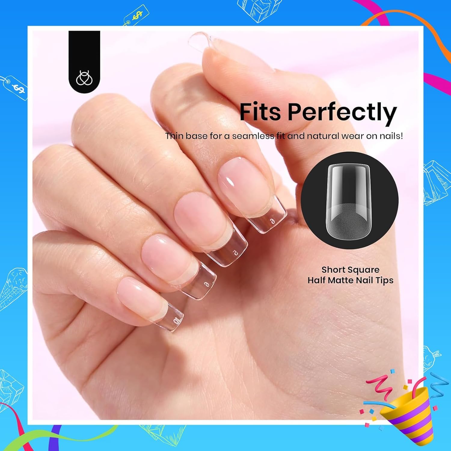 Beetles Soft Gel Nail Tips Short Almond 288pcs in 12 Sizes Etch-X | Pre-Etched Full Cover Acrylic Fake Nails, Salon Quality Nail Supplies, Easy DIY Extension Press On Nails, Gift for Women