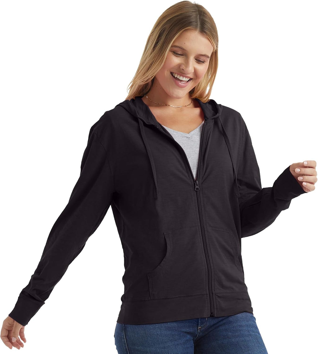 Hanes Women's Lightweight Full Zip Hoodie, Textured Cotton Zip Up, T-Shirt Hoodie