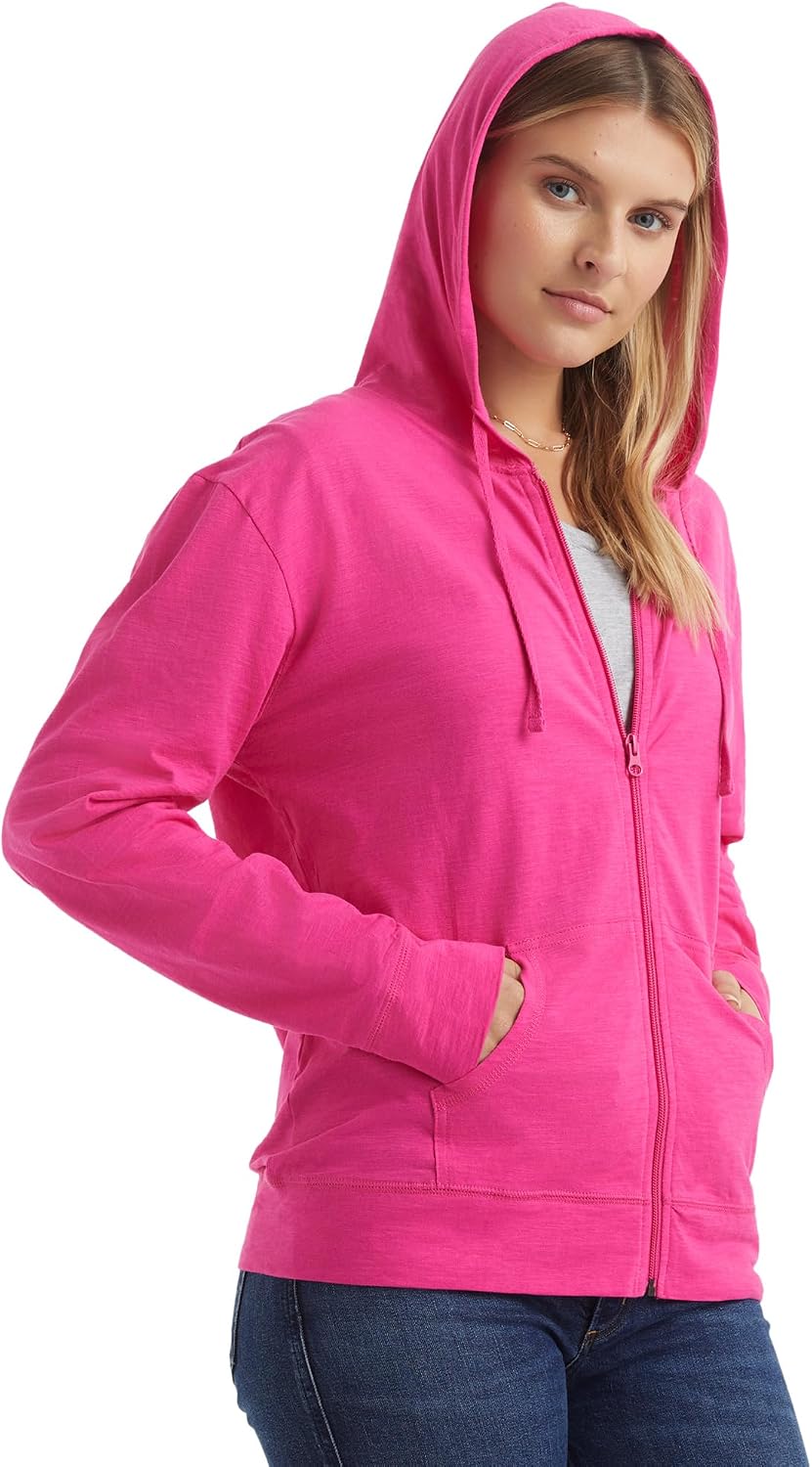 Hanes Women's Lightweight Full Zip Hoodie, Textured Cotton Zip Up, T-Shirt Hoodie