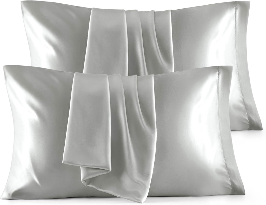 Bedsure Satin Pillowcase, Similar to Silk Pillow Cases Queen Size Set of 2, Cooling Pillow Case Covers with Envelope Closure, Room Decor Gifts for Women Men, Silver Grey, 20x30 Inches, 2pcs