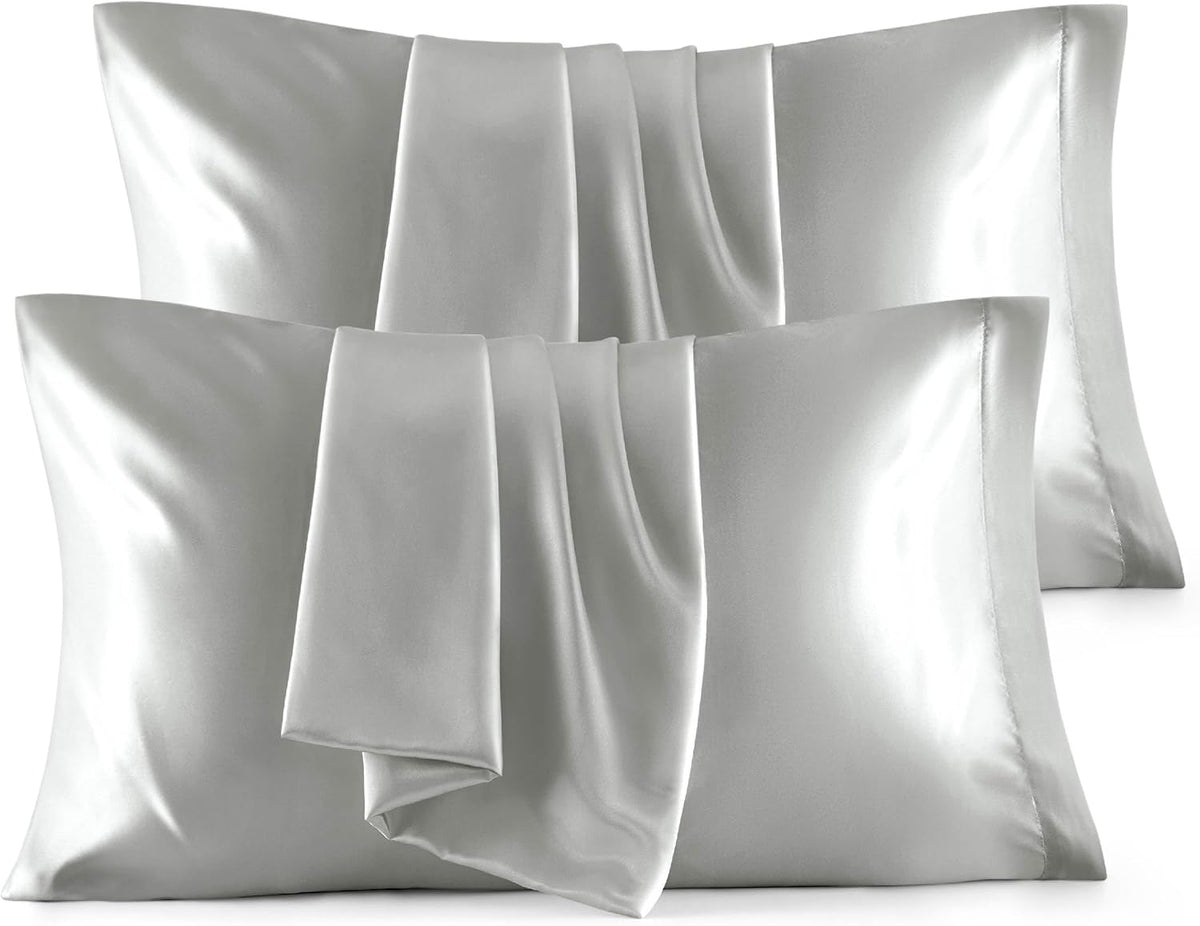 Bedsure Satin Pillowcase, Similar to Silk Pillow Cases Queen Size Set of 2, Cooling Pillow Case Covers with Envelope Closure, Room Decor Gifts for Women Men, Silver Grey, 20x30 Inches, 2pcs