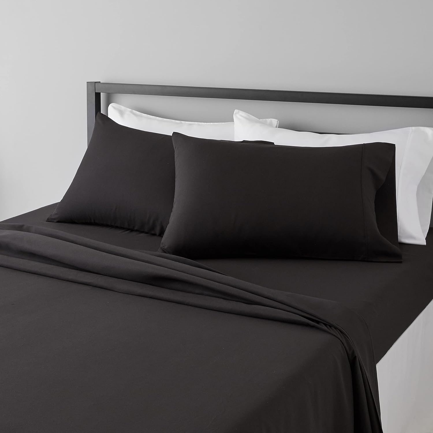 Amazon Basics Lightweight Super Soft Breathable Wrinkle-Resistant Microfiber 4-Piece Bed Sheet Set with 14-Inch Deep Pockets, Queen, Bright White, Solid