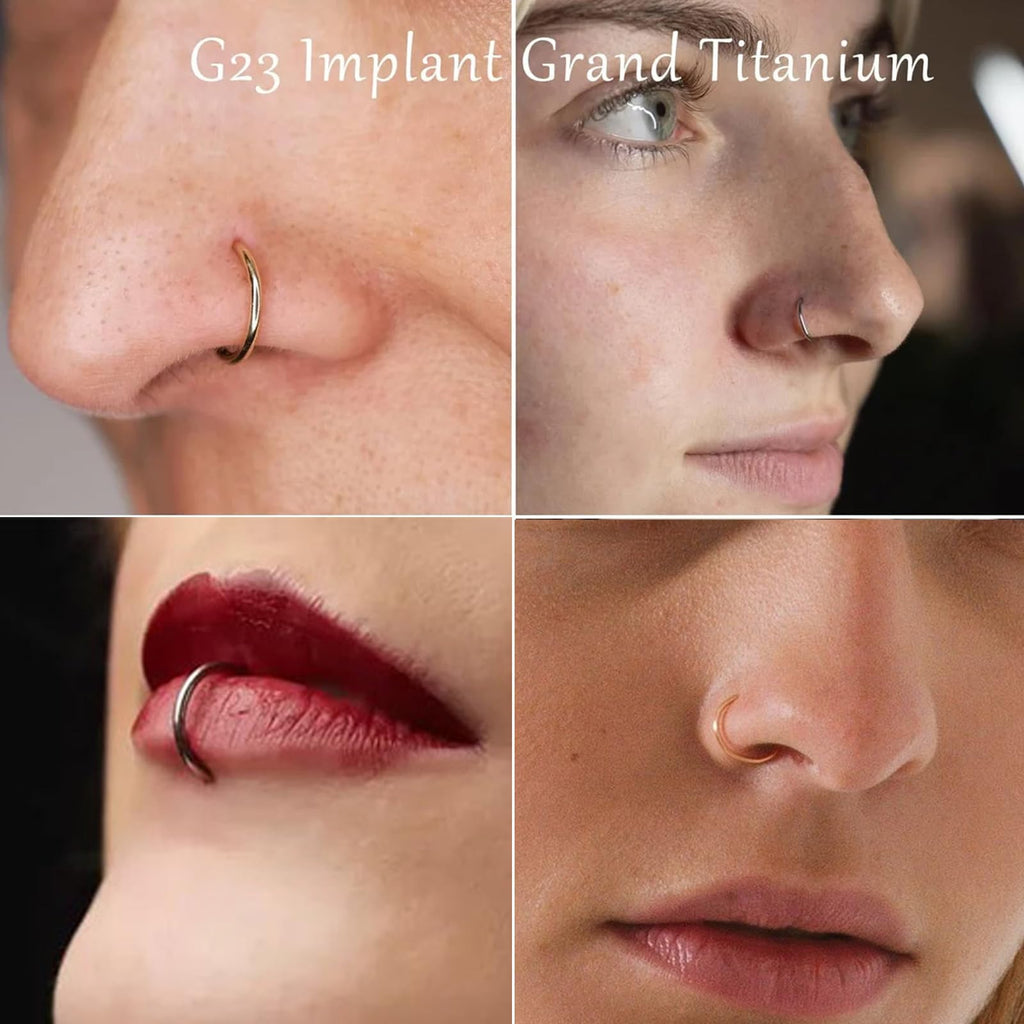 20G 18G 16G Titanium Nose Ring Hoop, Cartilage Hoop Earrings for Women Men Silver Gold Nose Ring Septum Ring Tragus Conch Helix Daith Lip Piercing Jewelry 6mm/7mm/8mm/9mm/10mm
