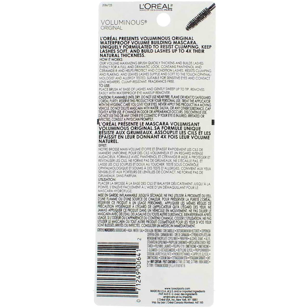 L’Oreal Paris Original Voluminous Mascara, Building Mascara Volume and Length Formula, Washable, Blackest Black, 0.26 Fl Oz., 1 Count