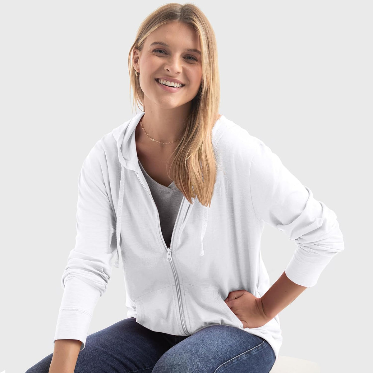 Hanes Women's Lightweight Full Zip Hoodie, Textured Cotton Zip Up, T-Shirt Hoodie
