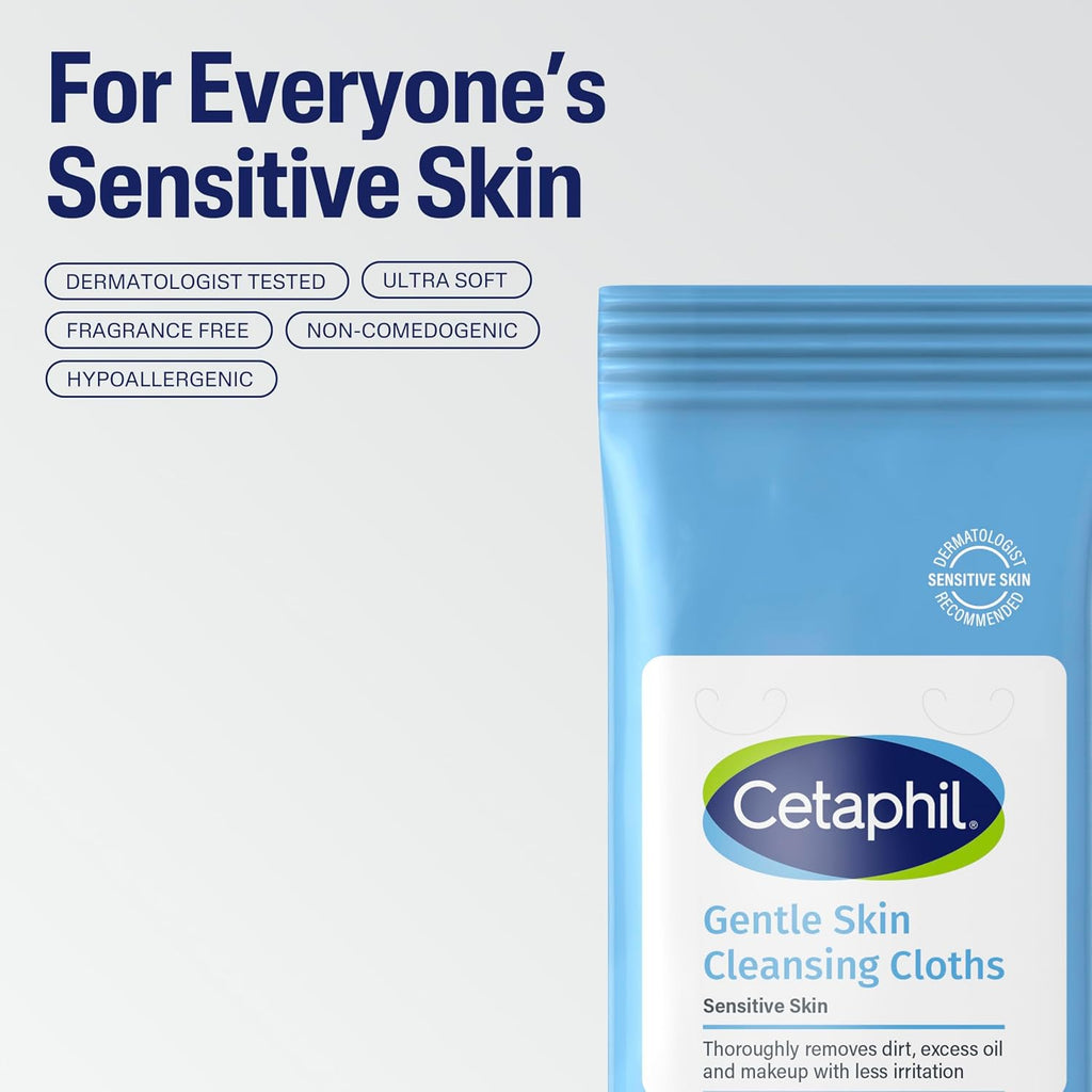 Cetaphil Gentle Makeup Remover Face Wipes, Fragrance Free, 25 Count | Sensitive skin safe, alcohol-free, fragrance-free, daily facial cleansing, removes makeup, dermatologist recommended