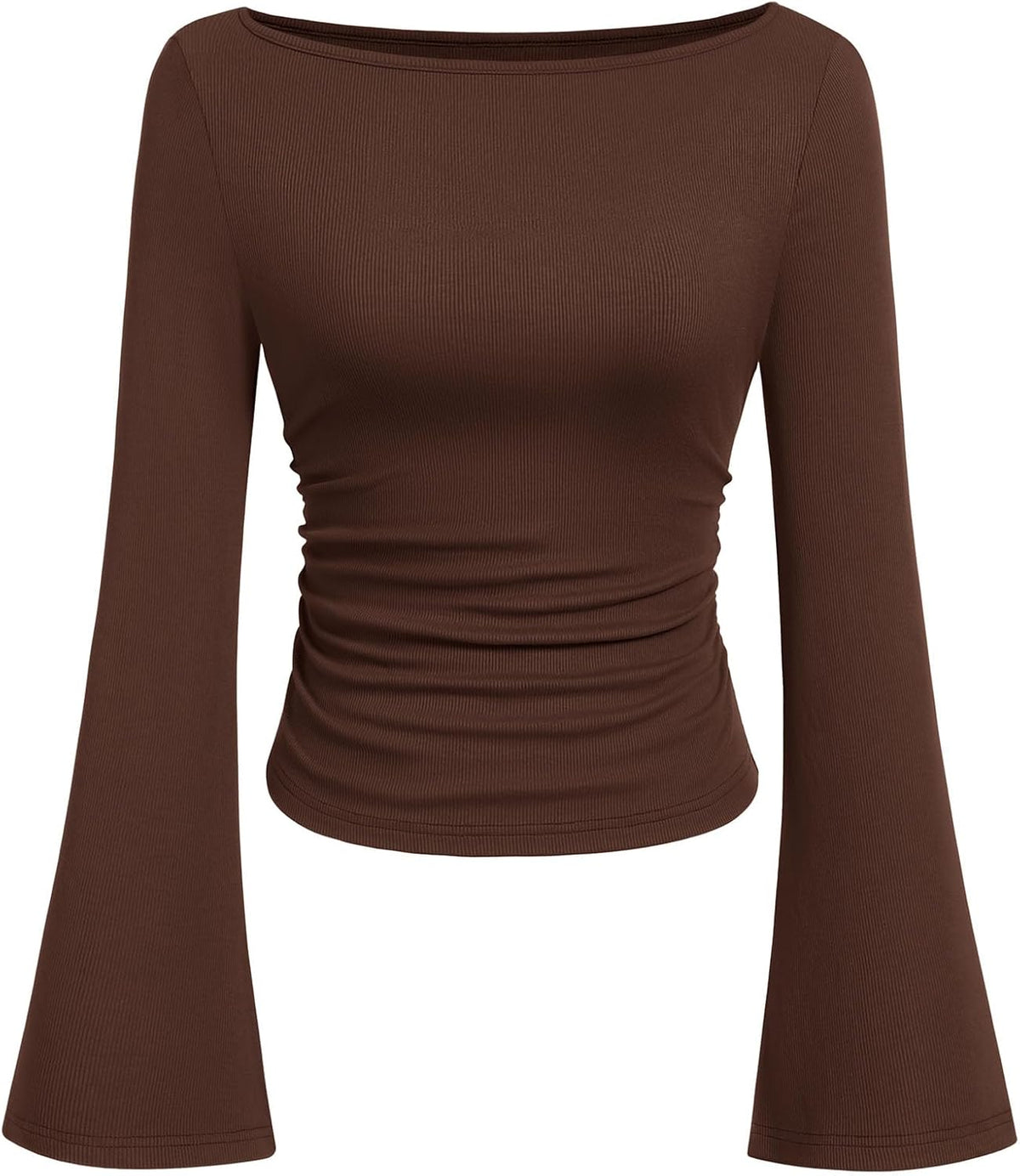 PRETTYGARDEN Womens Bell Long Sleeve Ribbed Knit Tops