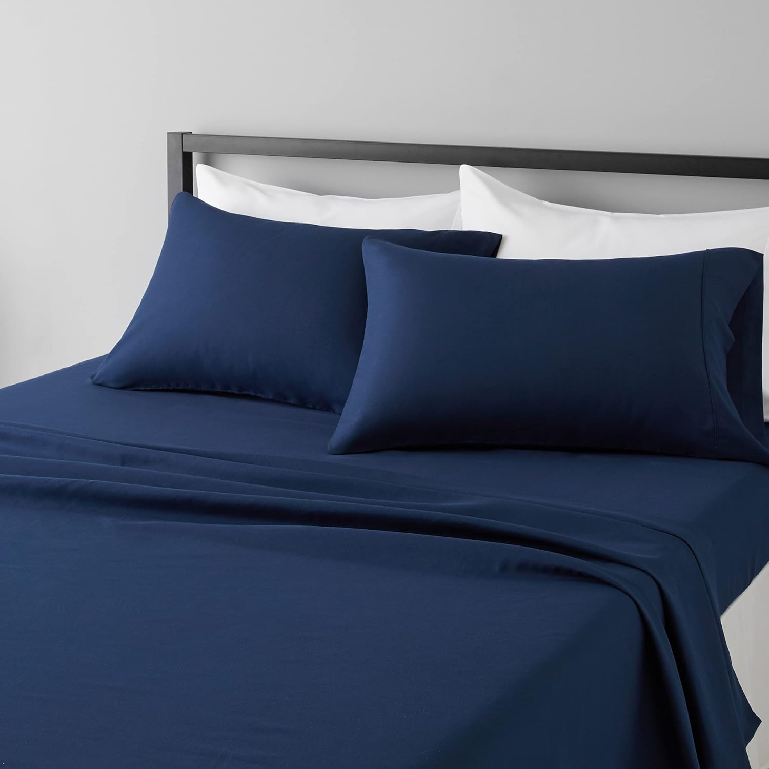 Amazon Basics Lightweight Super Soft Breathable Wrinkle-Resistant Microfiber 4-Piece Bed Sheet Set with 14-Inch Deep Pockets, Queen, Bright White, Solid