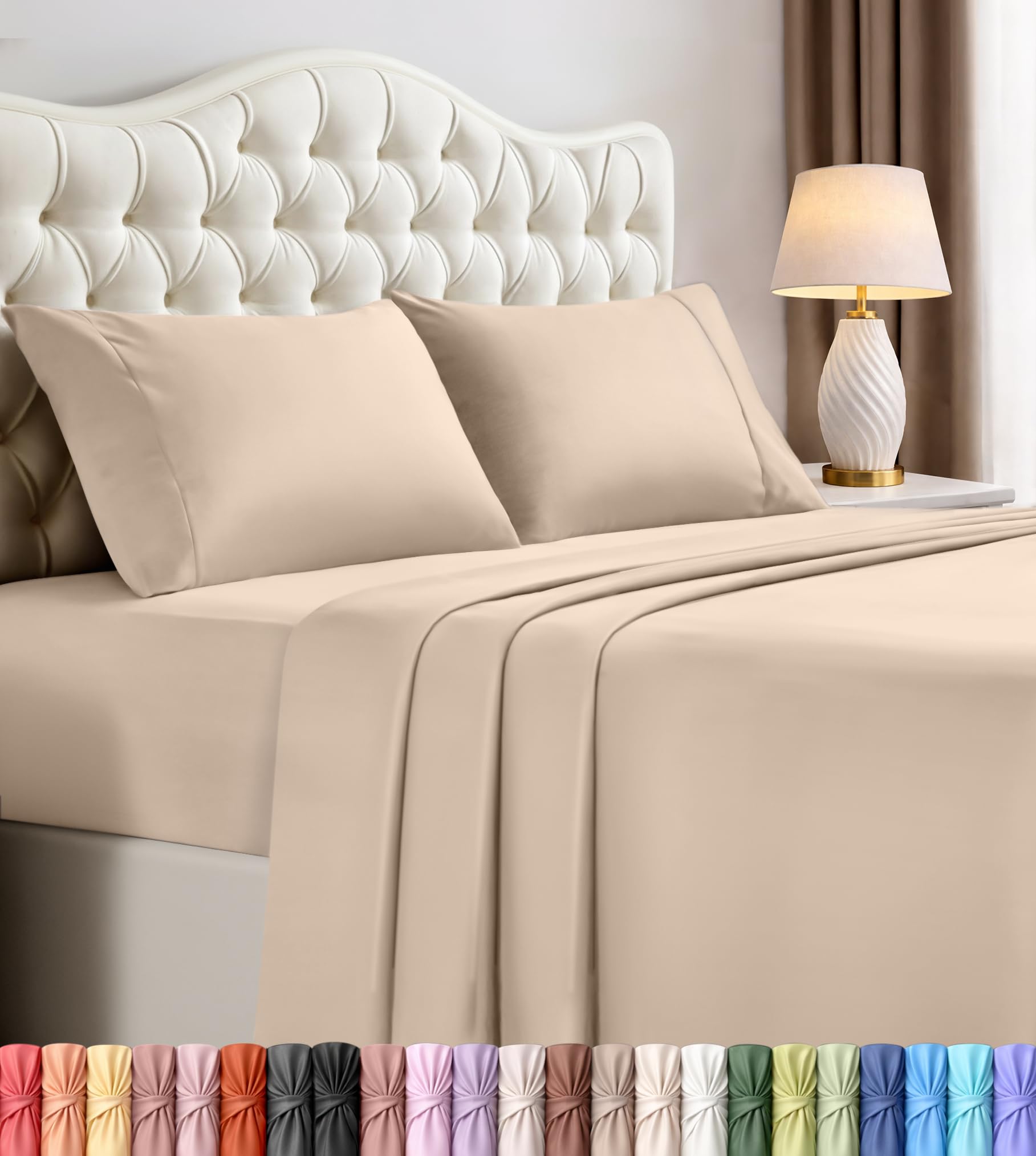 Queen Sheets Set, 4 Pieces 16" Deep Pocket Hotel Luxury Bed Sheets, Grey | Extra Soft Bedsheet Set, Comfy & Breathable Cooling Sheets, Wrinkle & Fade Resistant, Fitted Sheet, Flat Sheet, 2 Pillowcases