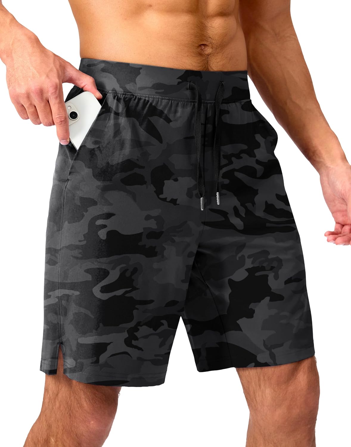 Soothfeel Men's Running Shorts with Zipper Pockets 9"/ 7"/ 5" Quick Dry Eight Basketball Gym Workout Athletic Shorts