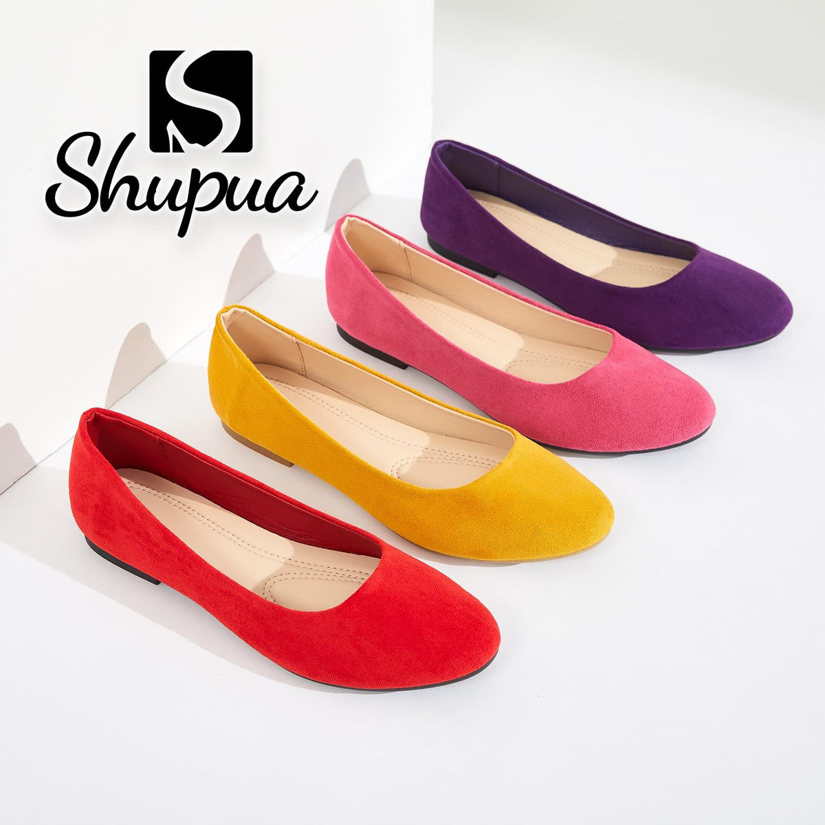 Shupua Flats for Women Round Toe Black Ballet Flats Dressy Work Shoes