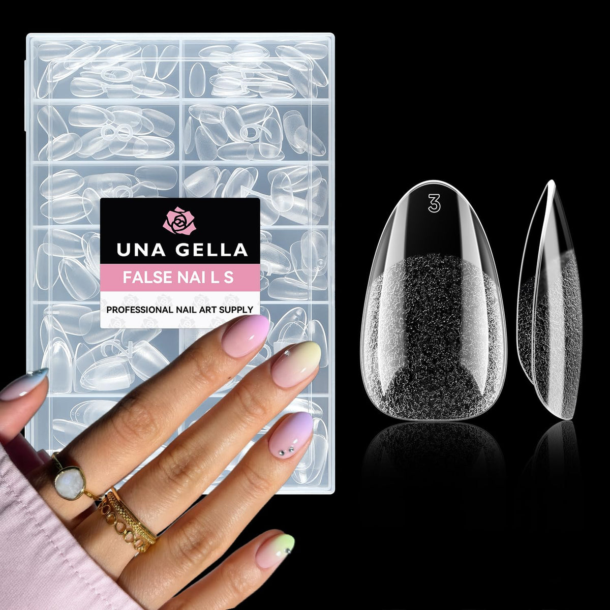 UNA GELLA Short Square Gel Nail Tips Squoval 216pcs Pre-Etched Full Cover | Short Squoval Press on Nails Square Round Oval Clear Acrylic Fake Nails Tips for Nail Extensions Home DIY Salon 12 Sizes