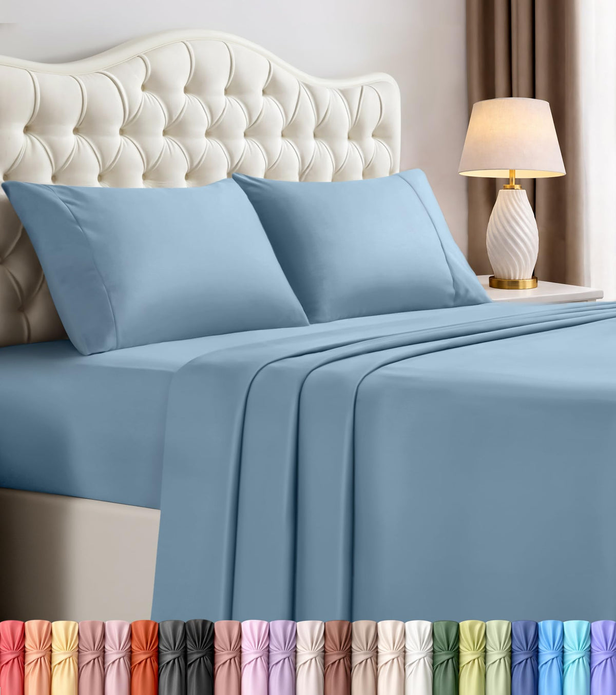 Queen Sheets Set, 4 Pieces 16" Deep Pocket Hotel Luxury Bed Sheets, Grey | Extra Soft Bedsheet Set, Comfy & Breathable Cooling Sheets, Wrinkle & Fade Resistant, Fitted Sheet, Flat Sheet, 2 Pillowcases