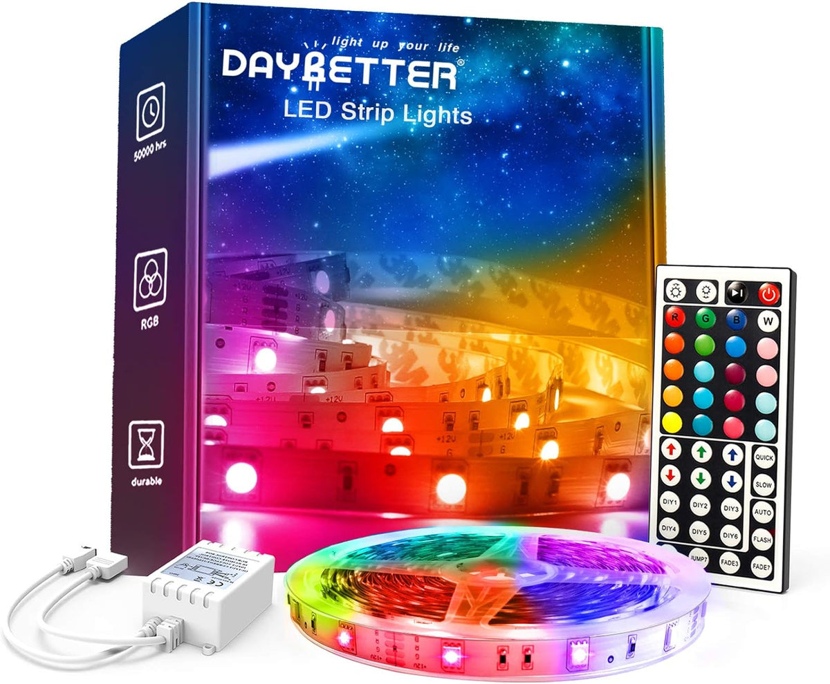 DAYBETTER LED Lights for Bedroom 132ft (2 Rolls of 65.6ft), Music Sync Color Changing Strip Lights with Remote, 24V Power Supply, Classroom Lighting, Room Decor for Teen Girls Boys Birthday Gifts