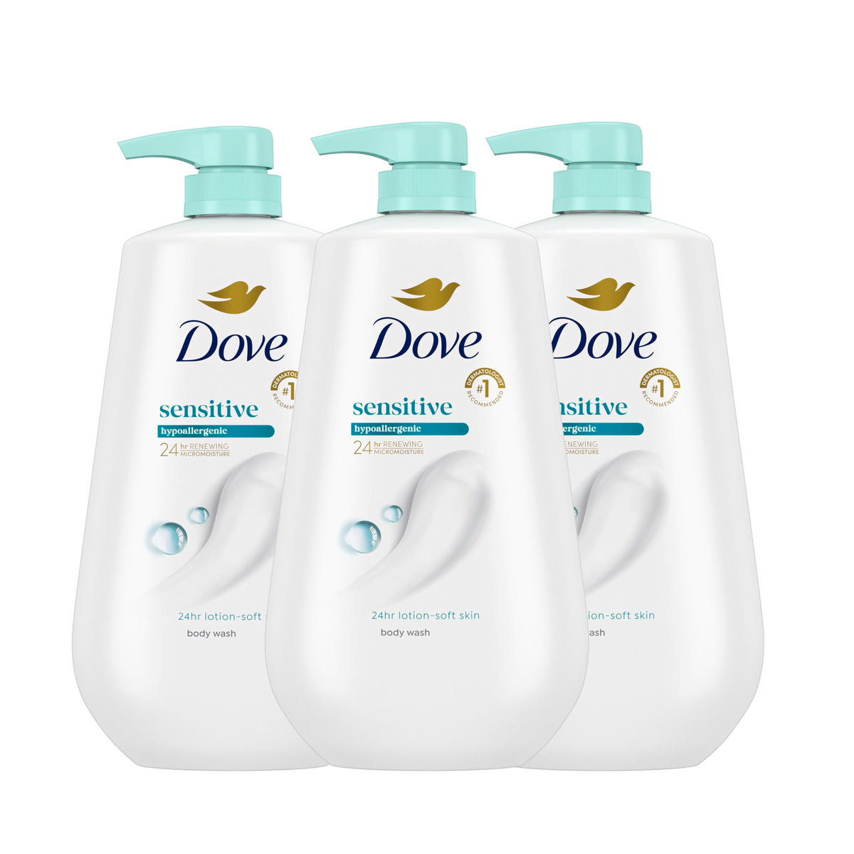 Dove Sensitive Skin Body Wash, 24hr Lotion-Soft Skin, 30.6 oz | Hypoallergenic body wash with MicroMoisture technology for 24-hour hydration and soft skin