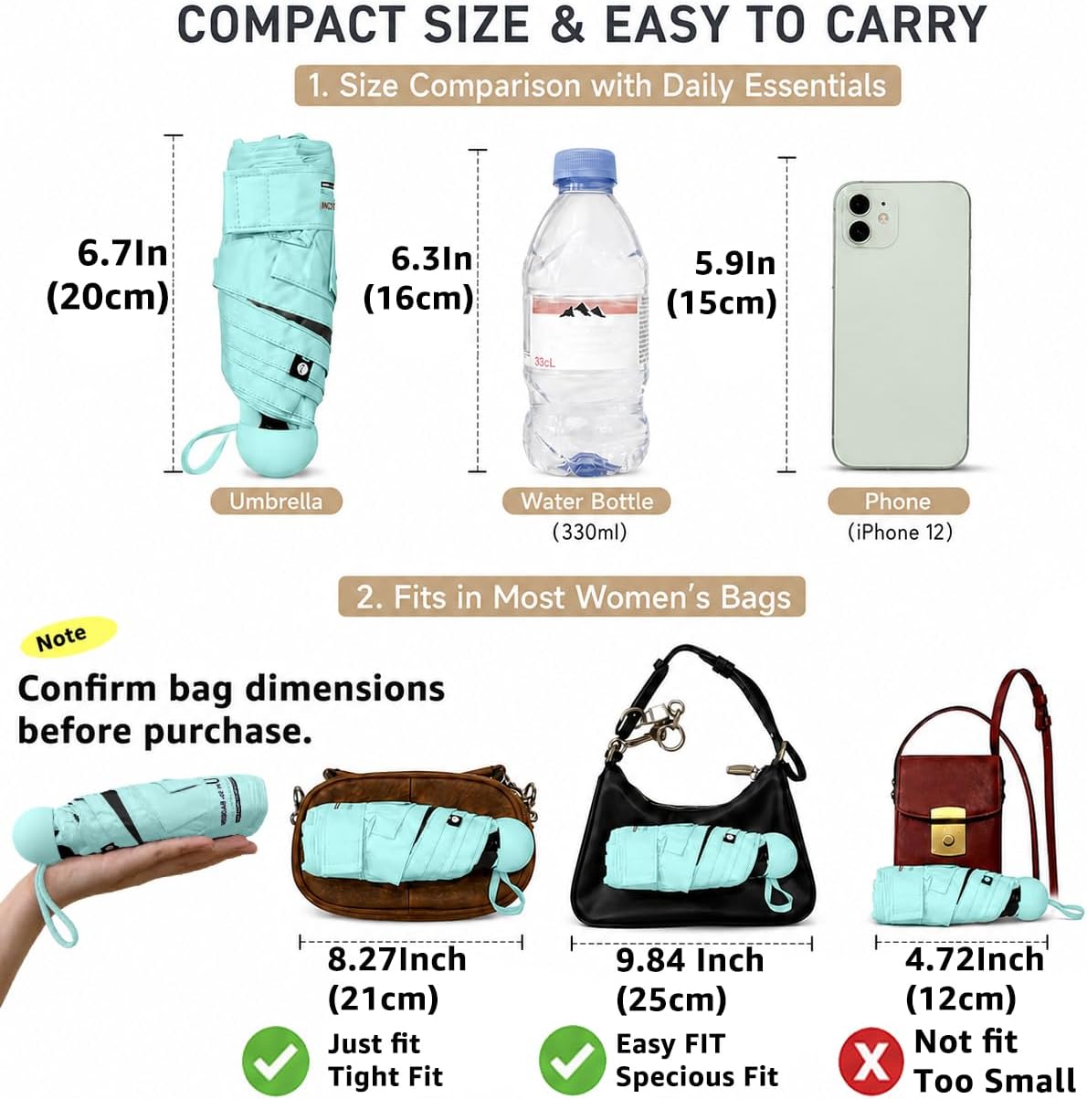 BAODINI Mini Travel Umbrella with UV Sun Protection, Compact Pocket-Size