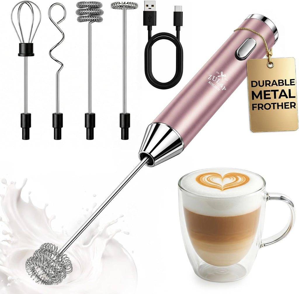 Zulay Kitchen Powerful Milk Frother Wand With Duracell Batteries - Ultra Fast Handheld Drink Mixer - Electric Whisk Foam Maker for Coffee, Lattes, Cappuccino & Matcha - Triple Whisk - Pale Cloud