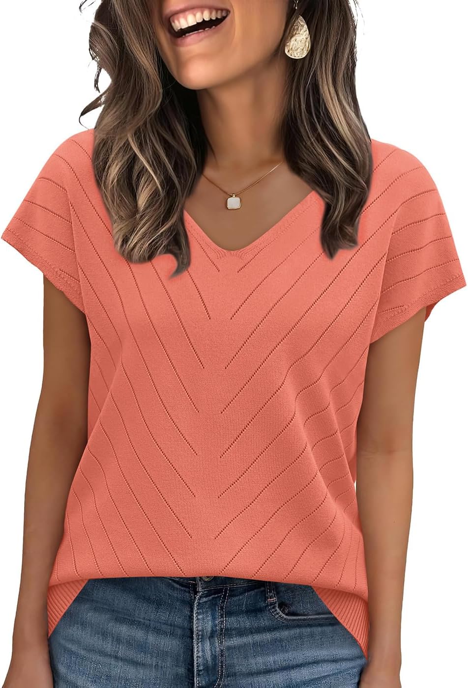 WIHOLL Short Sleeve Sweater for Women V Neck Trendy Summer Tops 2026 Beach Vacation Clothes Travel Business Casual Outfits