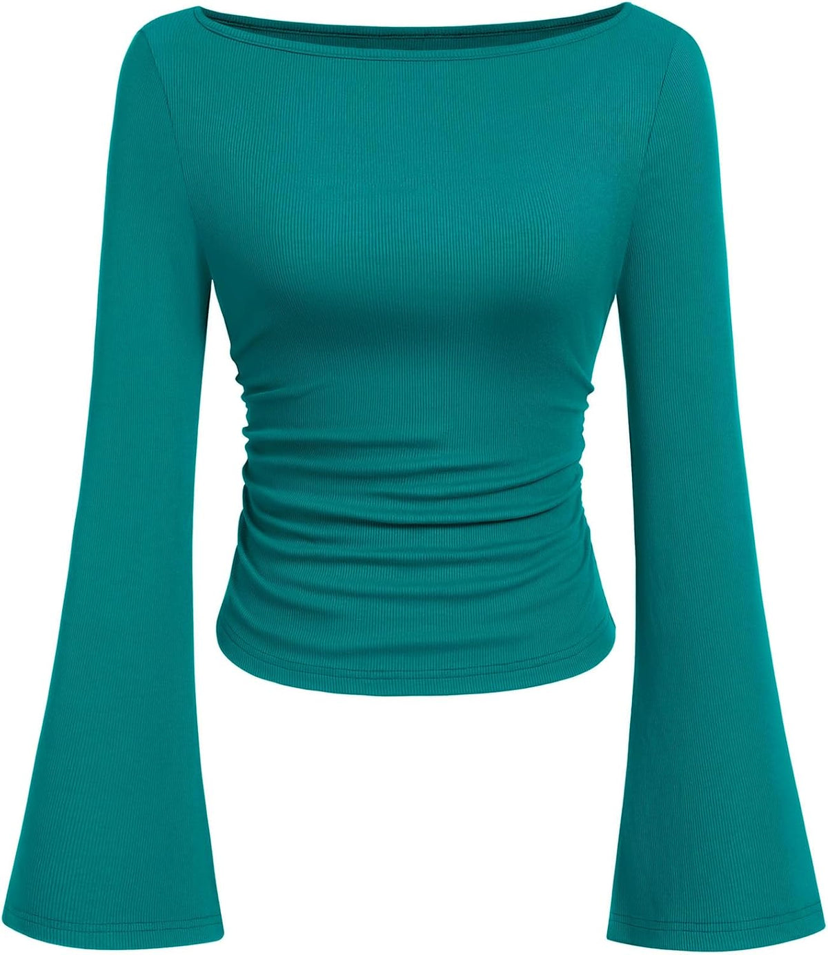 PRETTYGARDEN Womens Bell Long Sleeve Ribbed Knit Tops