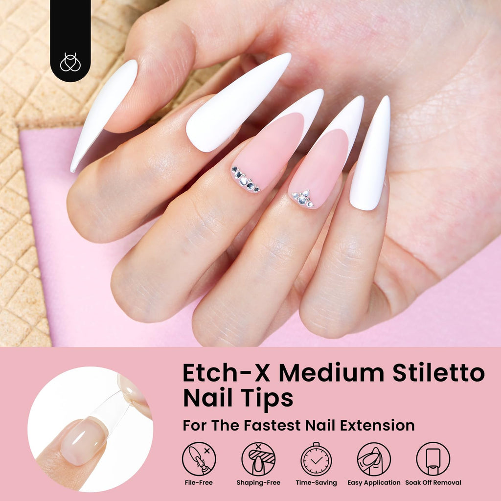Beetles Soft Gel Nail Tips Short Almond 288pcs in 12 Sizes Etch-X | Pre-Etched Full Cover Acrylic Fake Nails, Salon Quality Nail Supplies, Easy DIY Extension Press On Nails, Gift for Women