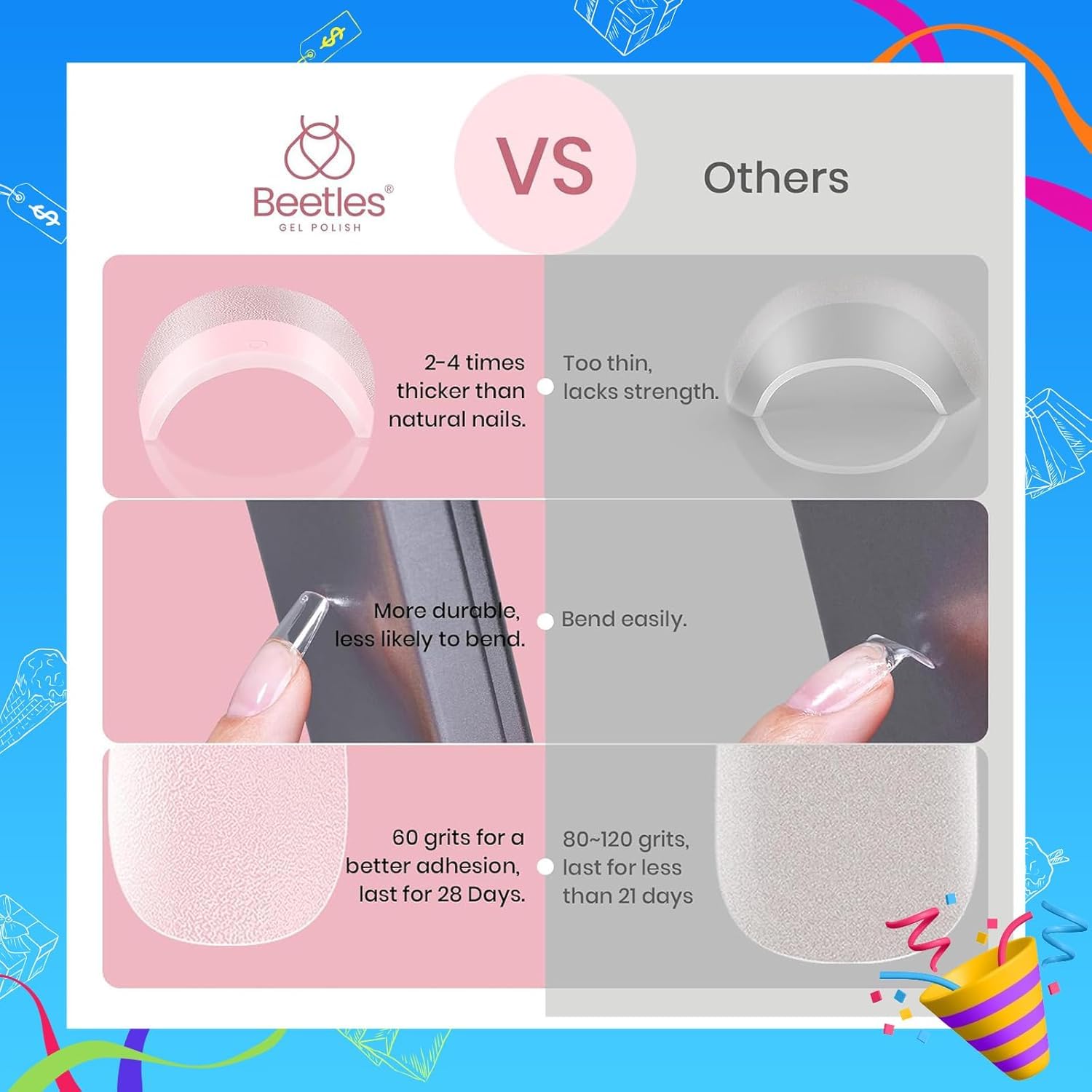 Beetles Soft Gel Nail Tips Short Almond 288pcs in 12 Sizes Etch-X | Pre-Etched Full Cover Acrylic Fake Nails, Salon Quality Nail Supplies, Easy DIY Extension Press On Nails, Gift for Women