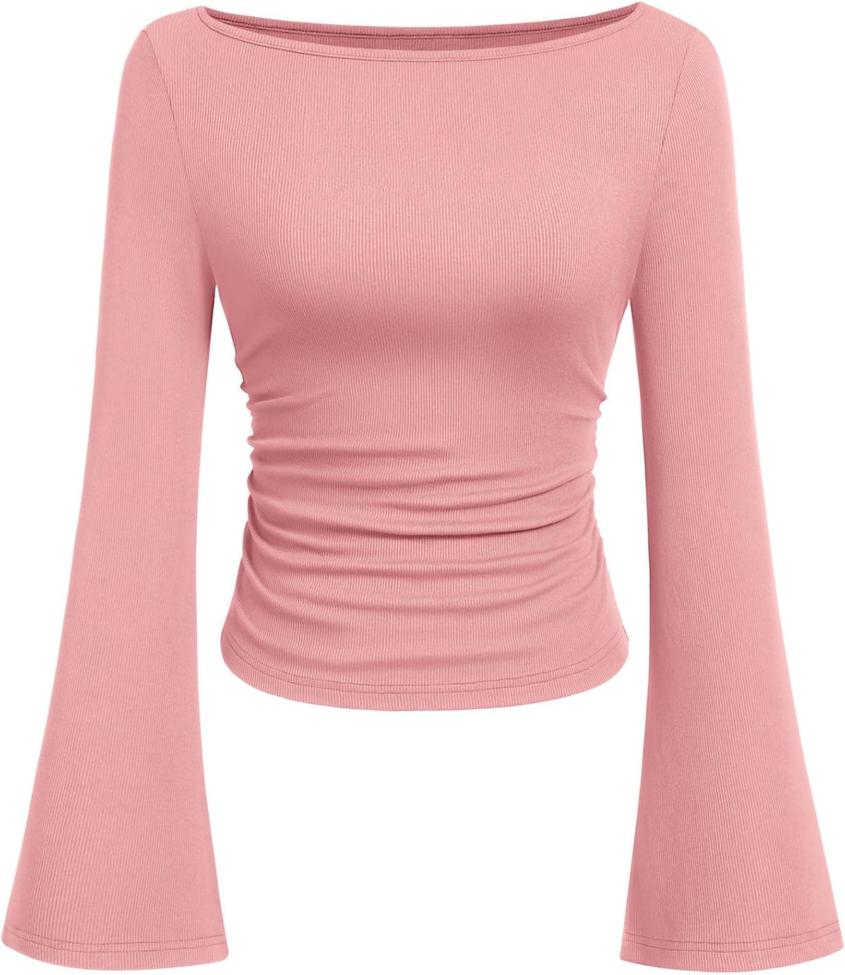 PRETTYGARDEN Womens Bell Long Sleeve Ribbed Knit Tops