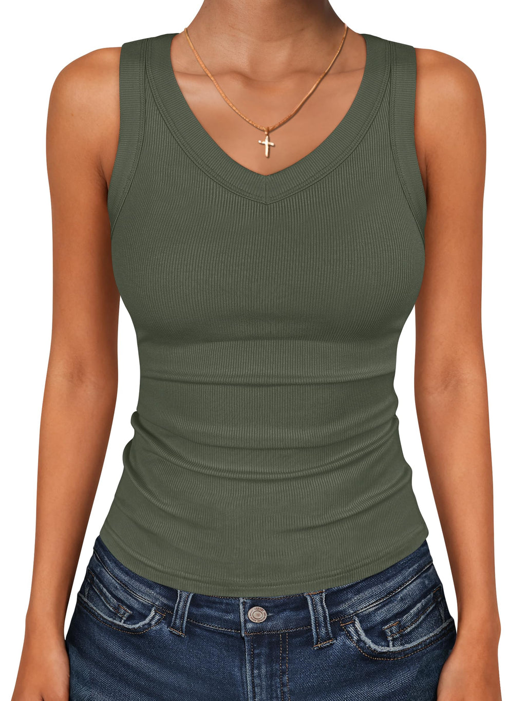 ANRABESS Tank Tops for Women V Neck Ribbed Knit Slim Fitted Sleeveless Basic Tee Tanks Casual Summer Clothes 2026