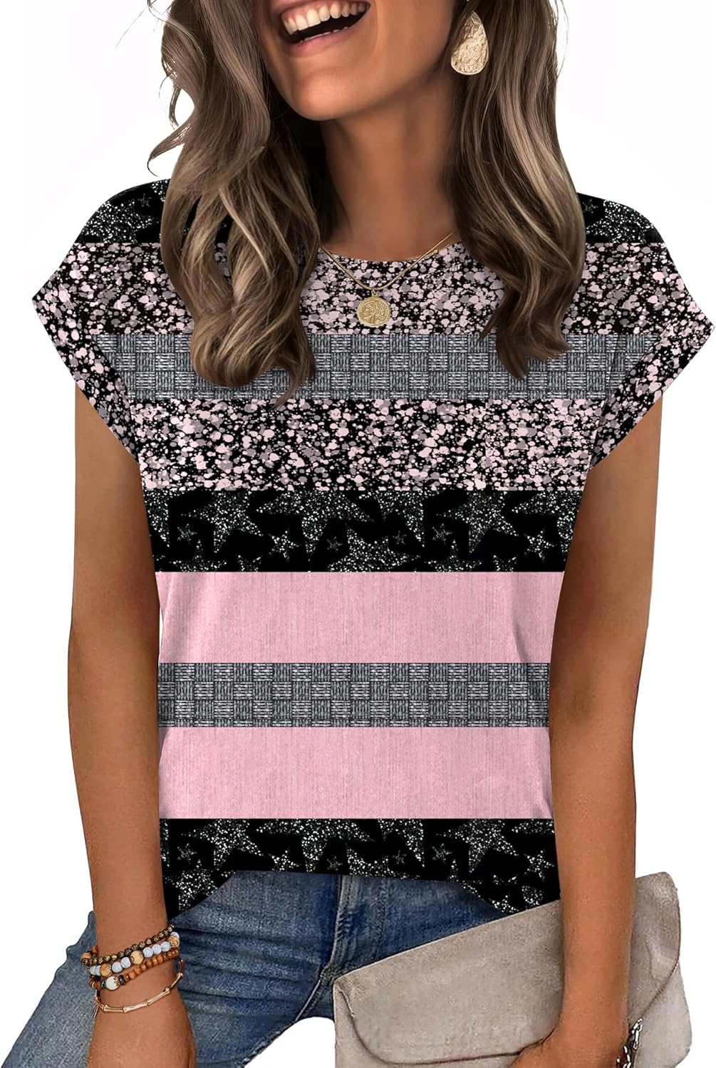 Zeagoo Womens Tops Summer Casual Cap Sleeve Tshirts Shirts Business Blouses | Dressy Spring Fashion Outfits, Trendy Clothes, Cute Crewneck Work Out Tee, Gym Clothing
